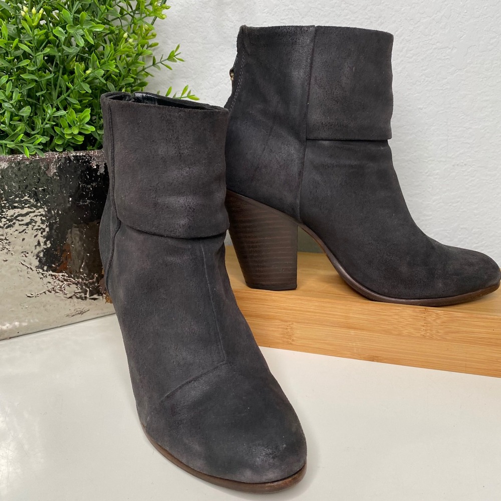Rag & Bone Newberry Gray Suede Ankle Boots Back Zip Stacked Heel Size 39 EU/9 US